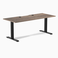 Desky Zero Scalloped Laminate Office Desk, Natural Walnut desktop, Matte Black frame