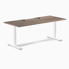 Desky Zero Scalloped Laminate Office Desk, Natural Walnut desktop, White frame