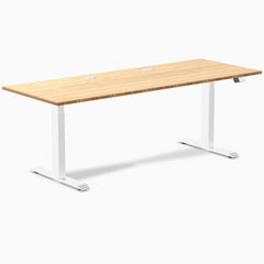 Desky Dual Bamboo Sit Stand Desk, Bamboo desktop, White frame