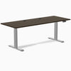Desky Dual Bamboo Sit Stand Desk, Dark Bamboo desktop, Gray frame