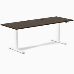 Desky Dual Bamboo Sit Stand Desk, Dark Bamboo desktop, White frame