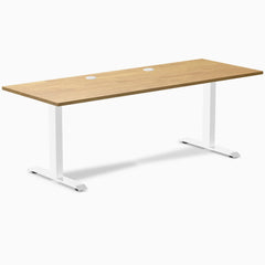 Desky Zero Rubberwood Office Desk, Light Oak desktop, White frame