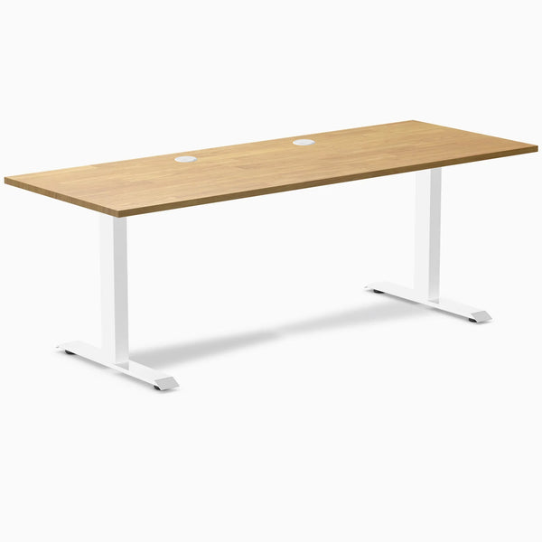 Desky Zero Rubberwood Office Desk, Light Oak desktop, White frame