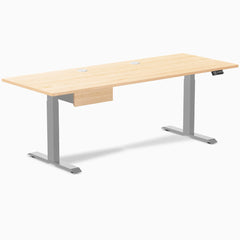 Desky Dual Hardwood Standing Desk With Drawer, Maple desktop, Gray frame