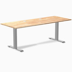Desky Zero Rubberwood Office Desk, Natural Timber desktop, Gray frame