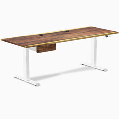 Desky Dual Hardwood Standing Desk With Drawer, Saman desktop, White frame