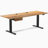 Desky Dual Hardwood Standing Desk With Drawer, Teak desktop, Matte Black frame