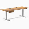 Desky Dual Hardwood Standing Desk With Drawer, Teak desktop, Gray frame