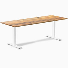 Desky Zero Hardwood Office Desk, Teak desktop, White frame