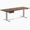 Desky Dual Hardwood Standing Desk With Drawer, Walnut desktop, Gray frame