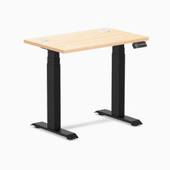 Desky Dual Mini Hardwood Sit Stand Desk, Maple desktop, Matte Black frame