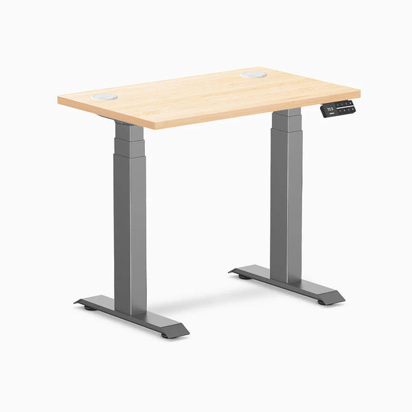 Desky Dual Mini Hardwood Sit Stand Desk, Maple desktop, Space Gray frame