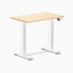 Desky Dual Mini Hardwood Sit Stand Desk, Maple desktop, White frame