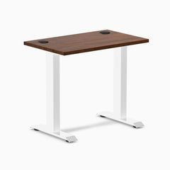 Desky Zero Mini Rubberwood Office Desk, Red Walnut desktop, White frame
