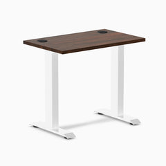Desky Zero Mini Rubberwood Office Desk, Dark Walnut desktop, White frame