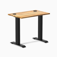 Desky Zero Mini Hardwood Office Desk, Teak desktop, Matte Black frame