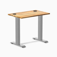 Desky Zero Mini Hardwood Office Desk, Teak desktop, Gray frame