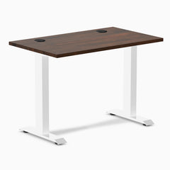 Desky Zero Mini Rubberwood Office Desk, Dark Walnut desktop, White frame