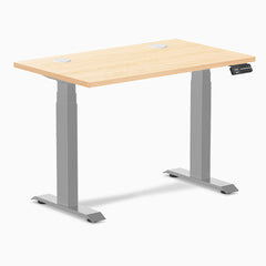 Desky Dual Mini Hardwood Sit Stand Desk, Maple desktop, Gray frame
