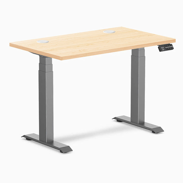 Desky Dual Mini Hardwood Sit Stand Desk, Maple desktop, Space Gray frame
