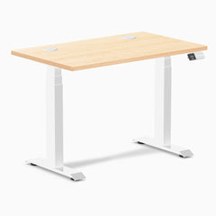 Desky Dual Mini Hardwood Sit Stand Desk, Maple desktop, White frame