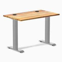Desky Zero Mini Hardwood Office Desk, Teak desktop, Gray frame