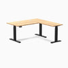 Desky Bamboo L-Shape Sit Stand Desk, Bamboo desktop, Matte Black frame