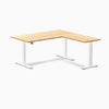 Desky Bamboo L-Shape Sit Stand Desk, Bamboo desktop, White frame
