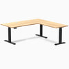 Desky Bamboo L-Shape Sit Stand Desk, Bamboo desktop, Matte Black frame