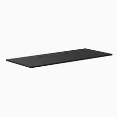 Desky 70.9" x 29.5" black laminate desktop with two grommets for cable management.