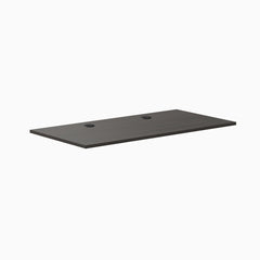 Desky Burnished Wood laminate desktop, 59.1" x 29.5", with two grommets for cable management.