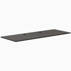 Desky Burnished Wood laminate desktop, 78.7x29.5 inches, with two black grommets.