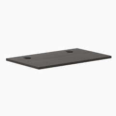 Desky Mini 40x24 inch Burnished Wood melamine laminate desktop with two black grommets.