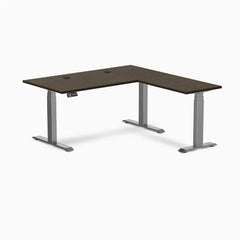Desky Bamboo L-Shape Sit Stand Desk, Dark Bamboo desktop, Space Gray frame
