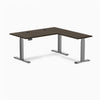 Desky Bamboo L-Shape Sit Stand Desk, Dark Bamboo desktop, Space Gray frame