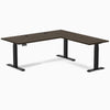 Desky Bamboo L-Shape Sit Stand Desk, Dark Bamboo desktop, Matte Black frame