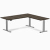Desky Bamboo L-Shape Sit Stand Desk, Dark Bamboo desktop, Space Gray frame