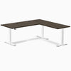 Desky Bamboo L-Shape Sit Stand Desk, Dark Bamboo desktop, White frame