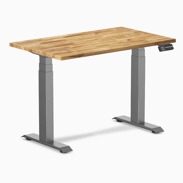 Desky Dual Mini Hardwood Sit Stand Desk, Acacia desktop, Space Gray frame
