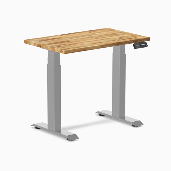 Desky Dual Mini Hardwood Sit Stand Desk, Acacia desktop, Gray frame