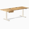 Desky Dual Hardwood Standing Desk With Drawer, Acacia desktop, White frame