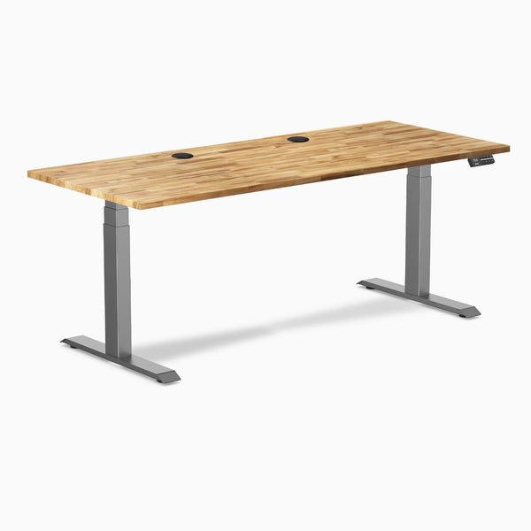 Desky Dual Hardwood Sit Stand Desk, Acacia desktop, Space Gray frame