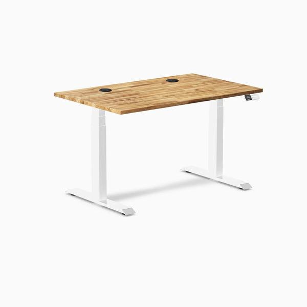 Desky Dual Hardwood Sit Stand Desk, Acacia desktop, White frame