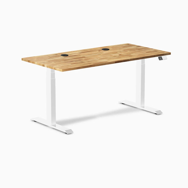 Desky Dual Hardwood Sit Stand Desk, Acacia desktop, White frame