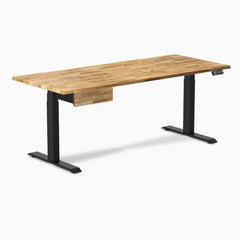 Desky Dual Hardwood Standing Desk With Drawer, Acacia desktop, Matte Black frame