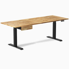 Desky Dual Hardwood Standing Desk With Drawer, Acacia desktop, Matte Black frame