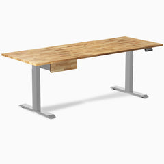 Desky Dual Hardwood Standing Desk With Drawer, Acacia desktop, Gray frame