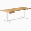 Desky Dual Hardwood Standing Desk With Drawer, Acacia desktop, White frame
