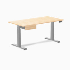 Desky Dual Hardwood Standing Desk With Drawer, Maple desktop, Gray frame