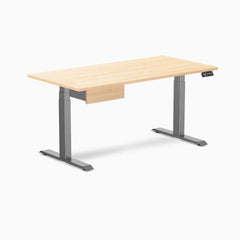 Desky Dual Hardwood Standing Desk With Drawer, Maple desktop, Space Gray frame